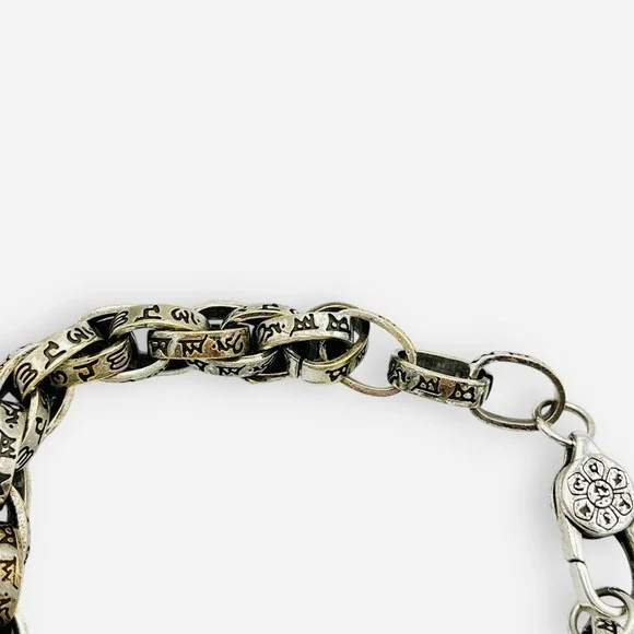 Silver Mantra Bracelet Buddhist Meditation Double Anchor Chain - Picture 4 of 9
